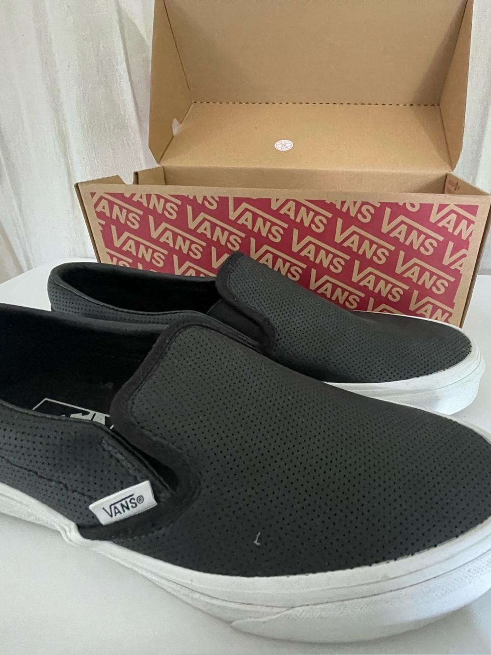 Vans Black Slip-On Perf leather; Casual sneaker; flat; loafer; Off the Wall